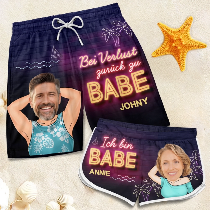 Personalisierte Partner-Badeshorts mit Foto – Sommergeschenk für Paare - Du Gehörst Zu Mir