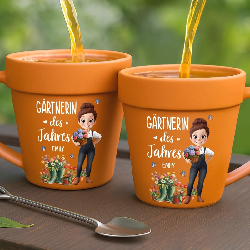 Personalisierte Blumentopf-Tasse – Geschenk für Gärtnerin & Pflanzenliebhaber – Finde Frieden im Garten