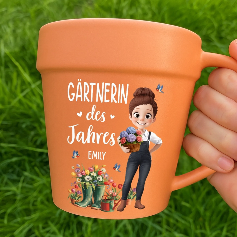 Personalisierte Blumentopf-Tasse – Geschenk für Gärtnerin & Pflanzenliebhaber – Finde Frieden im Garten