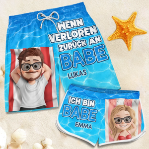 Personalisierte Partner-Badeshorts – Sommergeschenk für Paare - Babe gehört mein Herz