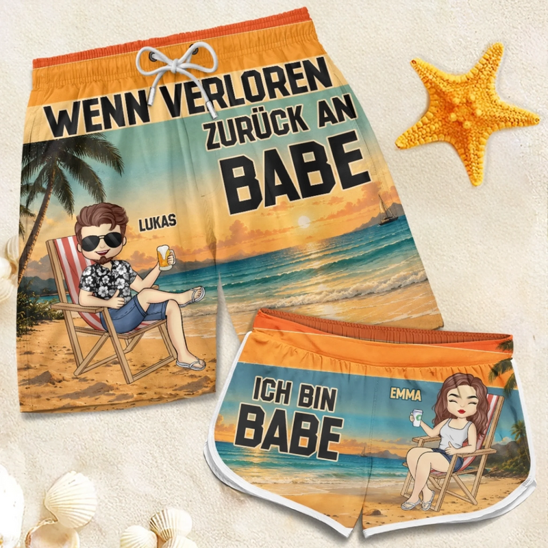 Personalisierte Partner-Badeshorts – Sommergeschenk für Paare - Wenn Verloren, Zurück an Babe