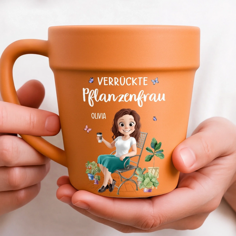 Personalisierte Blumentopf-Tasse – Geschenk für Gärtnerin & Pflanzenliebhaber – Pflanzen sind mein Glück