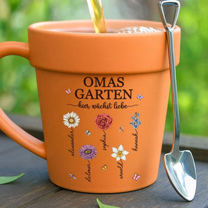 Personalisierte Blumentopf-Tasse – Geschenk für Mama, Oma – Ein Garten voller Liebe