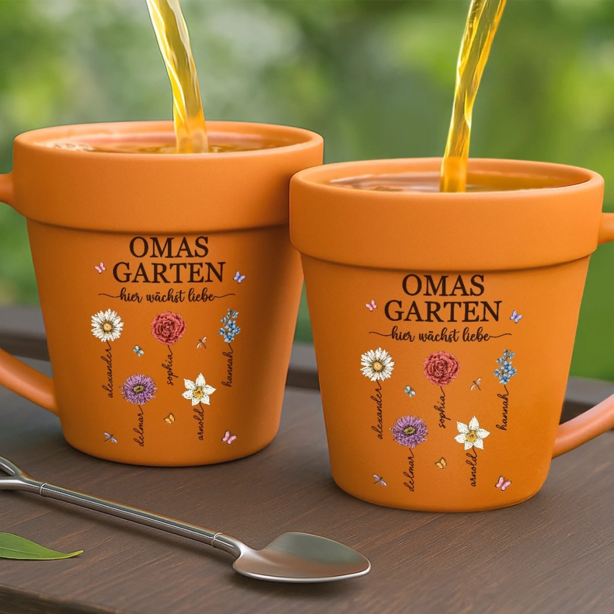 Personalisierte Blumentopf-Tasse – Geschenk für Mama, Oma – Ein Garten voller Liebe