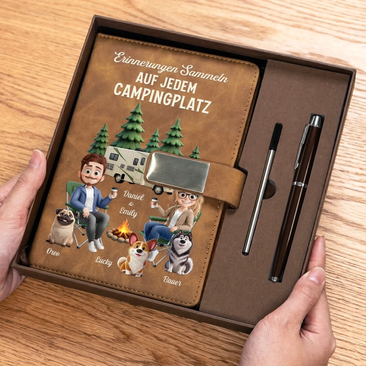 Personalisiertes Notizbuch aus PU-Leder – Geschenk Für Campingpaare, Hundeliebhaber– Zuhause Ist, Wo Man Parkt