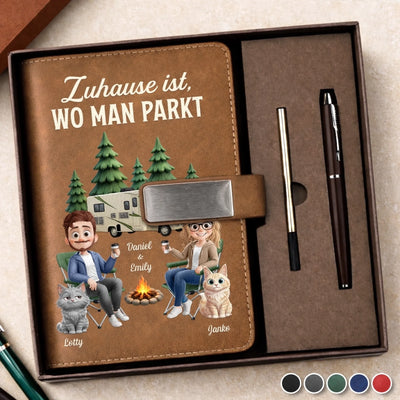 Personalisiertes Notizbuch aus PU-Leder – Geschenk Für Campingpaare, Katzenliebhaber – Erinnerungen sammeln auf jedem Campingpla