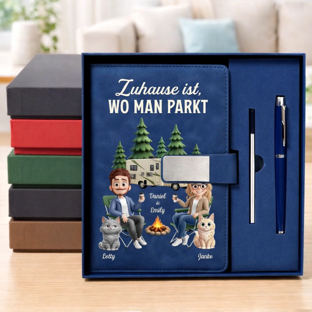 Personalisiertes Notizbuch aus PU-Leder – Geschenk Für Campingpaare, Katzenliebhaber – Erinnerungen sammeln auf jedem Campingpla