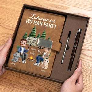 Personalisiertes Notizbuch aus PU-Leder – Geschenk Für Campingpaare, Katzenliebhaber – Erinnerungen sammeln auf jedem Campingpla