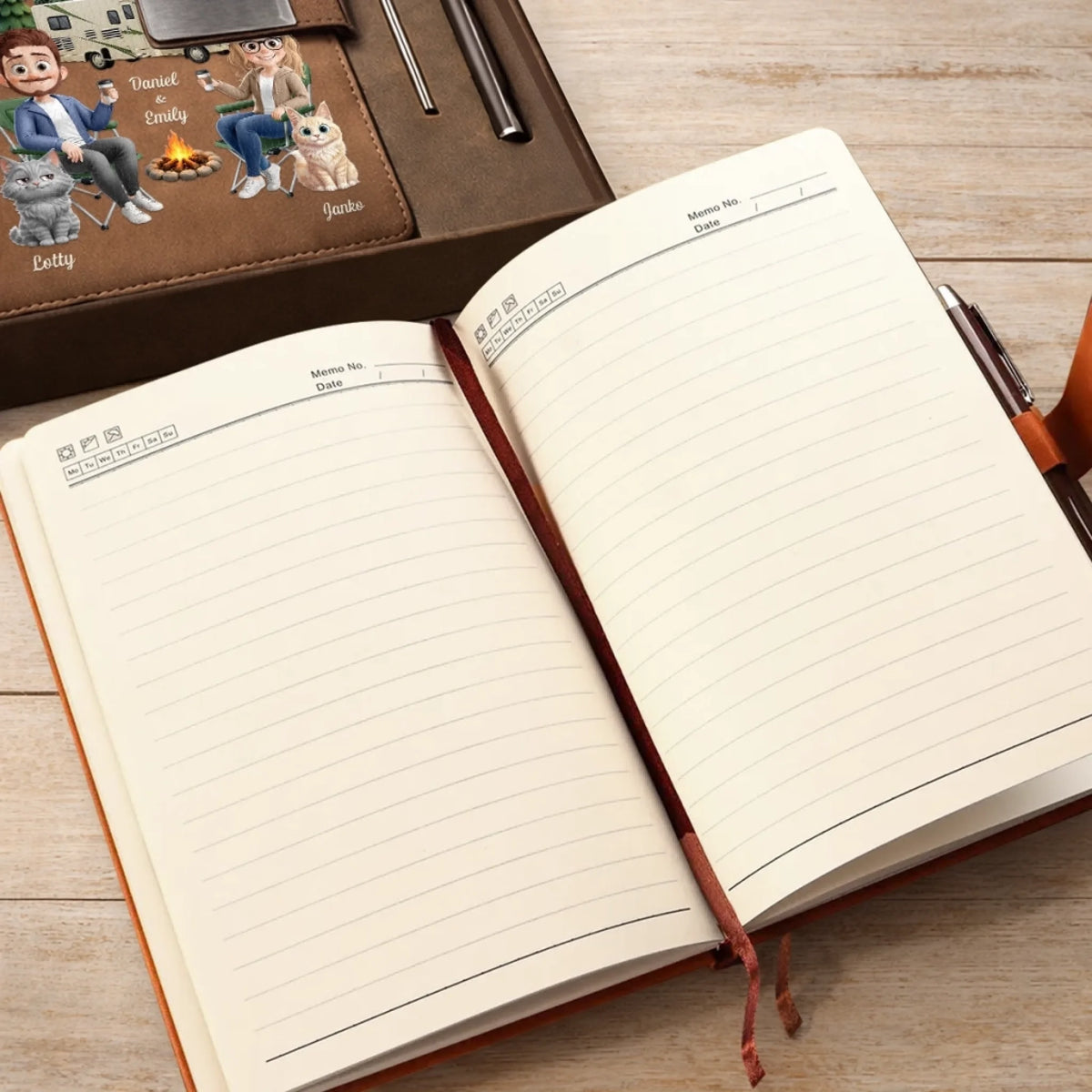 Personalisiertes Notizbuch aus PU-Leder – Geschenk Für Campingpaare, Katzenliebhaber – Erinnerungen sammeln auf jedem Campingpla