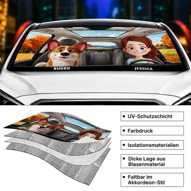 Personalisierter Frontscheiben-Sonnenschutz – Geschenk für Haustierbesitzer – Gemeinsam jede Fahrt genießen