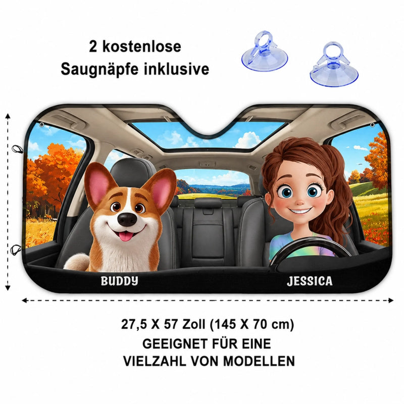 Personalisierter Frontscheiben-Sonnenschutz – Geschenk für Haustierbesitzer – Gemeinsam jede Fahrt genießen