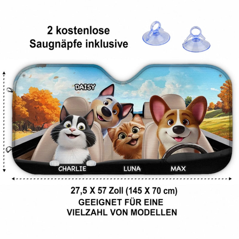 Personalisierter Frontscheiben-Sonnenschutz – Geschenk für Hundebesitzer, Katzenbesitzer – Fahrten voller Lächeln