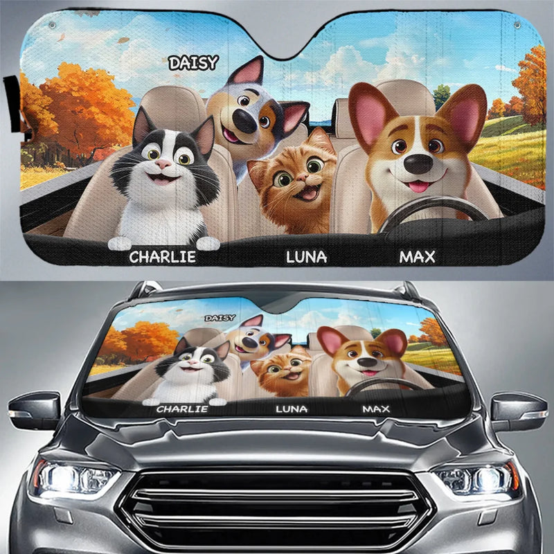 Personalisierter Frontscheiben-Sonnenschutz – Geschenk für Hundebesitzer, Katzenbesitzer – Fahrten voller Lächeln