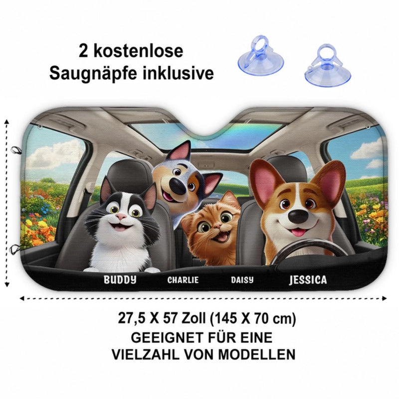 Personalisierter Frontscheiben-Sonnenschutz – Geschenk für Hundebesitzer, Katzenbesitzer – Mit Liebe unterwegs