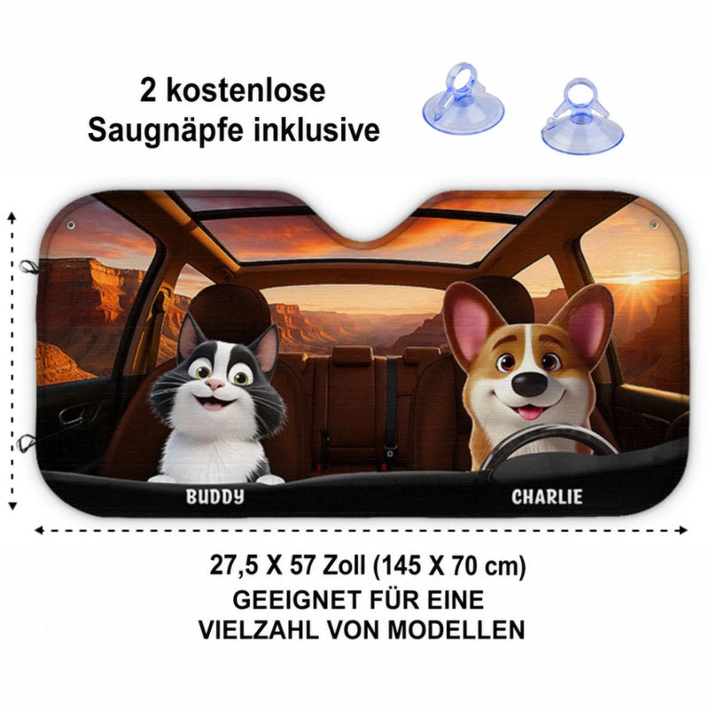 Personalisierter Frontscheiben-Sonnenschutz – Geschenk für Hundebesitzer, Katzenbesitzer – Zusammen macht jede Fahrt Spaß