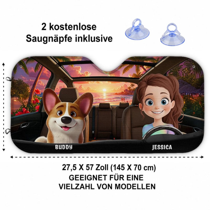 Personalisierter Frontscheiben-Sonnenschutz – Geschenk für Hundebesitzer, Katzenbesitzer – Jede Fahrt ein neues Abenteuer