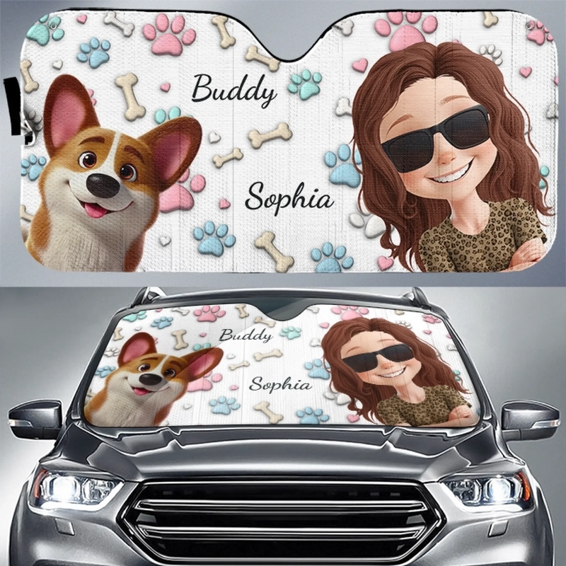 Personalisierter Frontscheiben-Sonnenschutz – Geschenk für Hundebesitzer – Mit dir ist jeder Weg schön