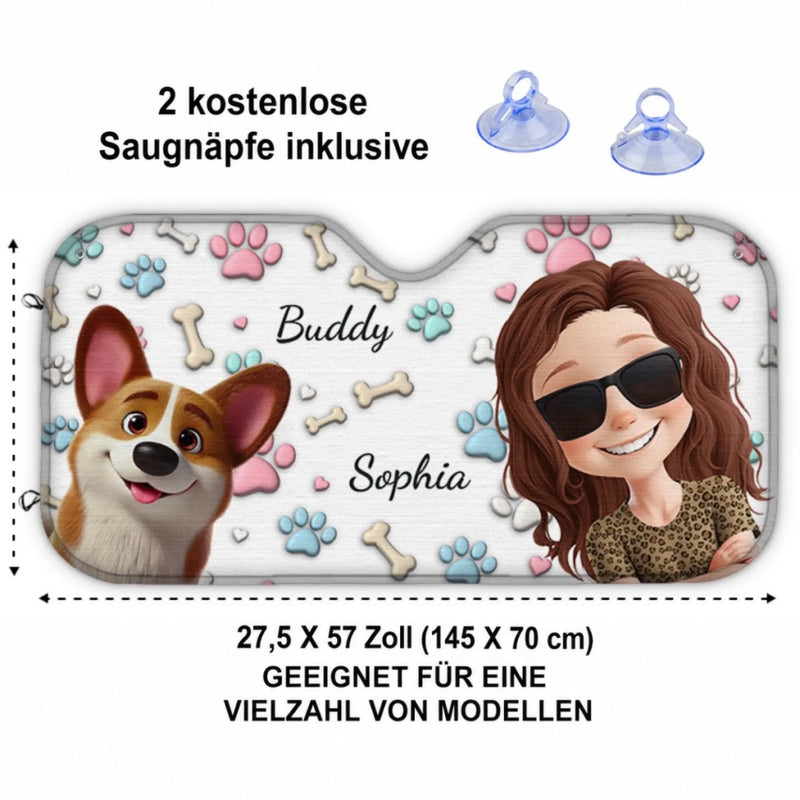 Personalisierter Frontscheiben-Sonnenschutz – Geschenk für Hundebesitzer – Mit dir ist jeder Weg schön