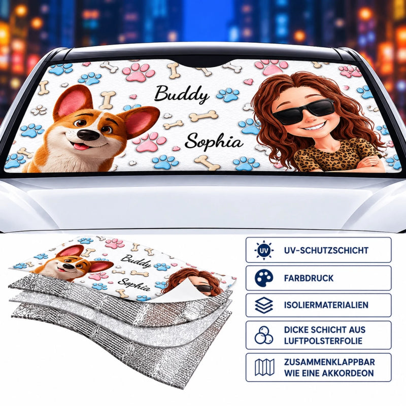 Personalisierter Frontscheiben-Sonnenschutz – Geschenk für Hundebesitzer – Mit dir ist jeder Weg schön