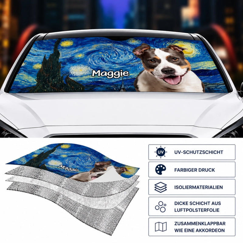 Personalisierter Frontscheiben-Sonnenschutz mit Photo – Geschenk für Hundebesitzer, Katzenbesitzer – Zusammen Richtung Abenteuer