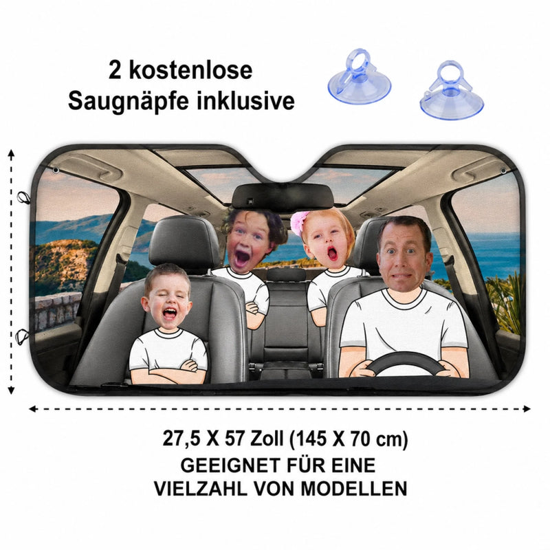 Personalisierter Frontscheiben-Sonnenschutz mit Photo – Geschenke für Mann, Frau, Familie – Roadtrips & gute Zeiten