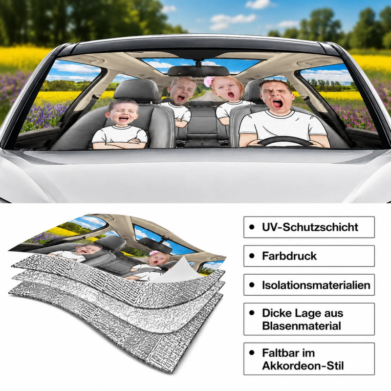 Personalisierter Frontscheiben-Sonnenschutz mit Photo – Geschenke für Mann, Frau, Familie – Roadtrips & gute Zeiten