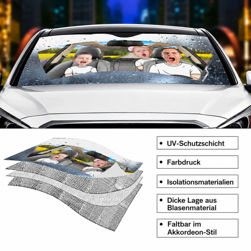 Personalisierter Frontscheiben-Sonnenschutz mit Photo – Geschenke für Mann, Frau, Familie – Fahren, lachen, genießen