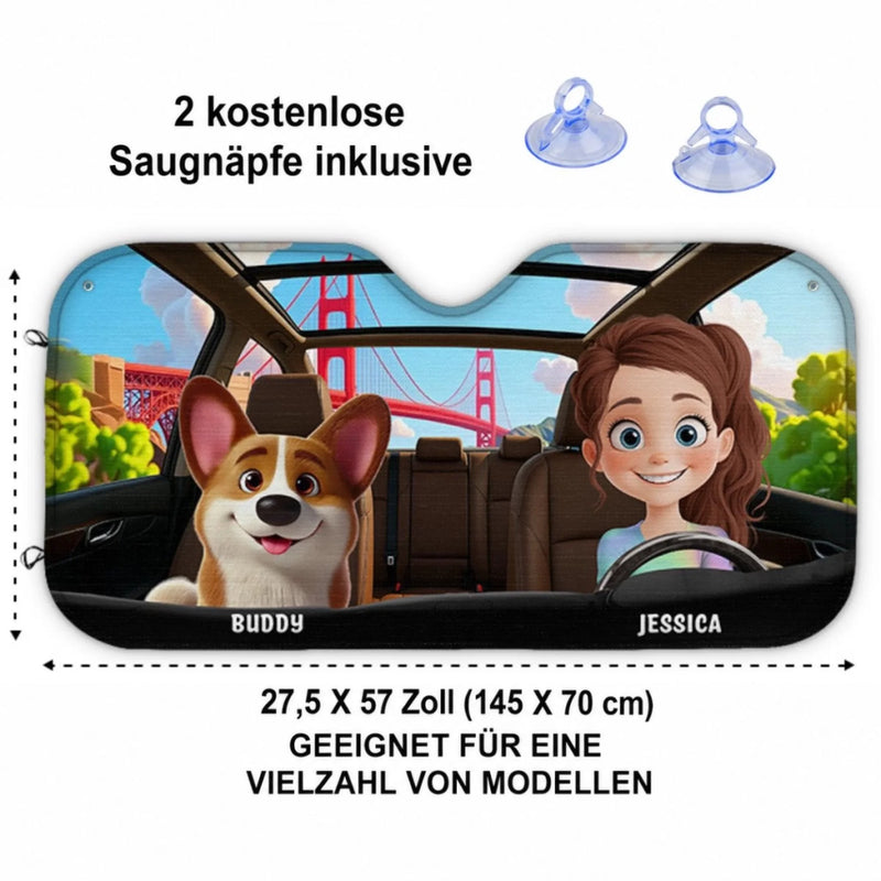 Personalisierter Frontscheiben-Sonnenschutz – Geschenk für Hundebesitzer, Katzenbesitzer – Unsere Reise, unsere Erinnerungen