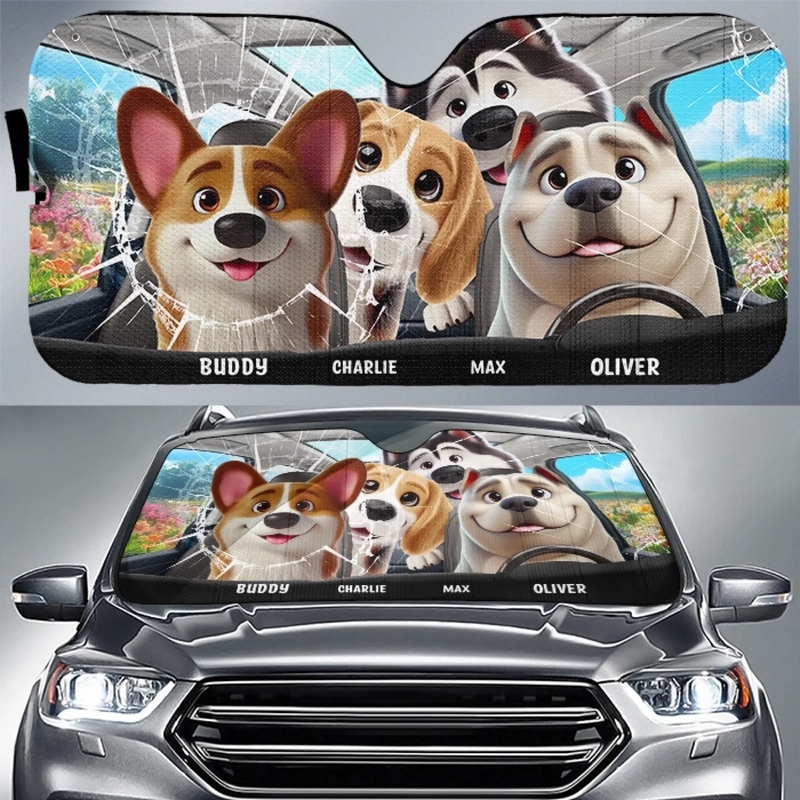 Personalisierter Frontscheiben-Sonnenschutz – Geschenk für Hundebesitzer – Liebe fährt immer mit