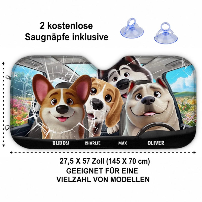 Personalisierter Frontscheiben-Sonnenschutz – Geschenk für Hundebesitzer – Liebe fährt immer mit