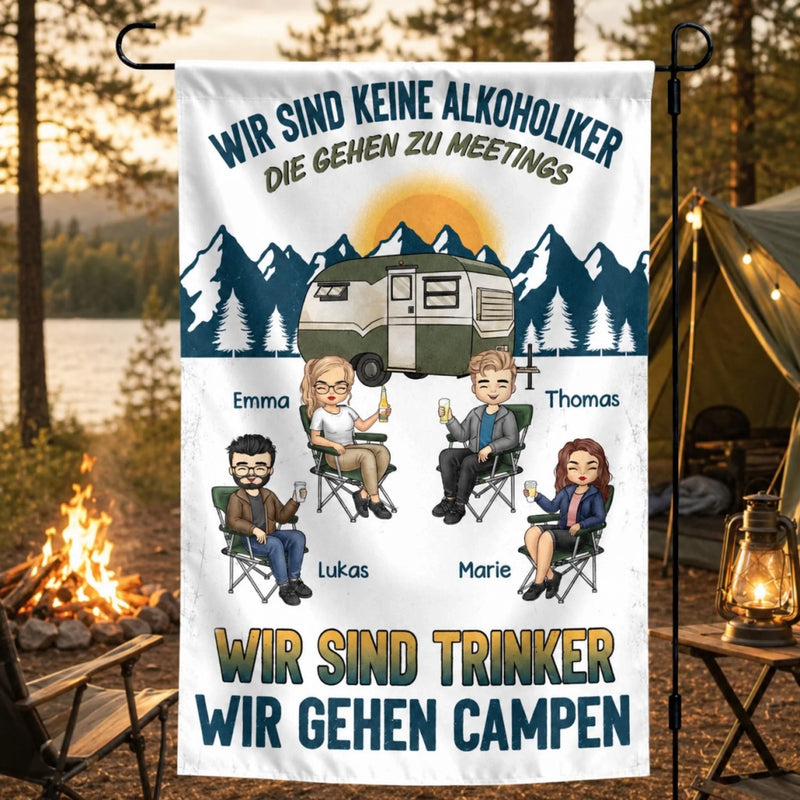 Personalisierte Flagge – Geschenk für Camper & Campingpaare – Lagerfeuer, Freunde & Bier