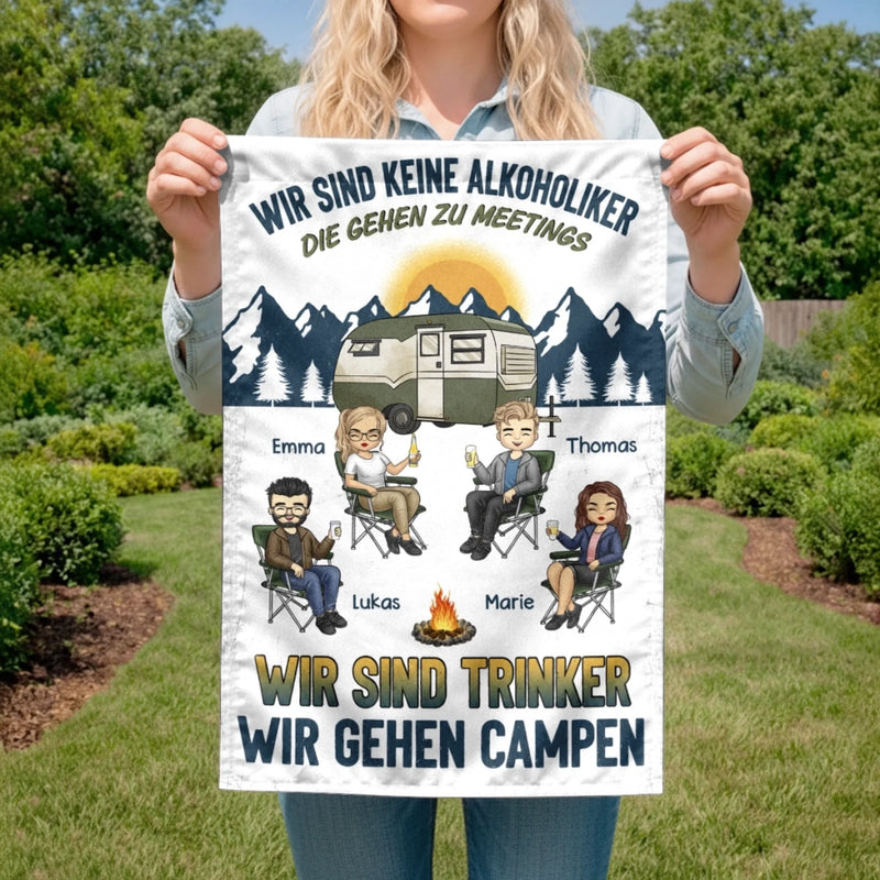 Personalisierte Flagge – Geschenk für Camper & Campingpaare – Lagerfeuer, Freunde & Bier