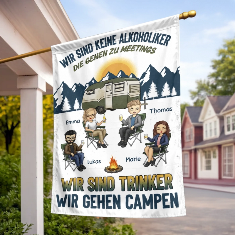 Personalisierte Flagge – Geschenk für Camper & Campingpaare – Lagerfeuer, Freunde & Bier