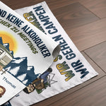 Personalisierte Flagge – Geschenk für Camper & Campingpaare – Lagerfeuer, Freunde & Bier