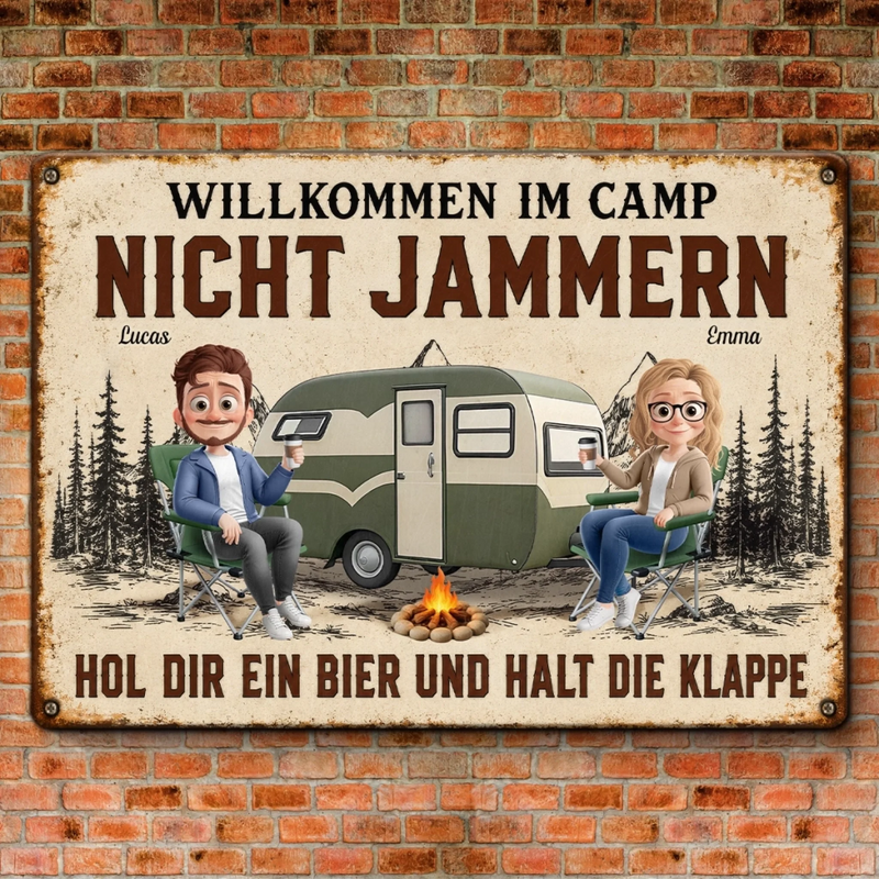 Personalisiertes Metallschild – Geschenk Für Campingpaare – Kein Stress, nur Camping