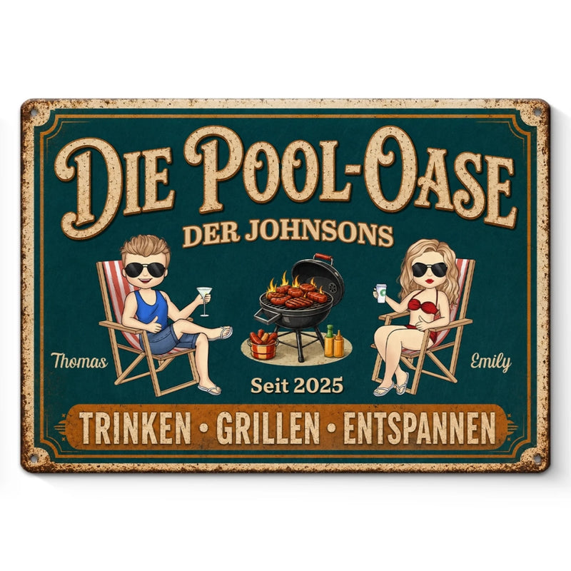 Personalisiertes Metallschild – Geschenk Für Paare – Grillen, Chillen, Wiederholen