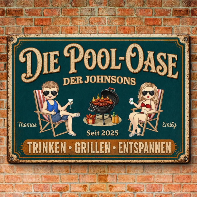 Personalisiertes Metallschild – Geschenk Für Paare – Grillen, Chillen, Wiederholen
