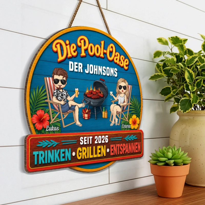 Personalisiertes Holzschild – Geschenk Für Paare – Hier beginnt der Urlaub