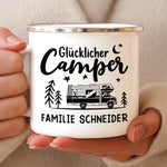 Personalisierter Emaille-Campingbecher – Geschenk für Camper – Glücklicher Camper