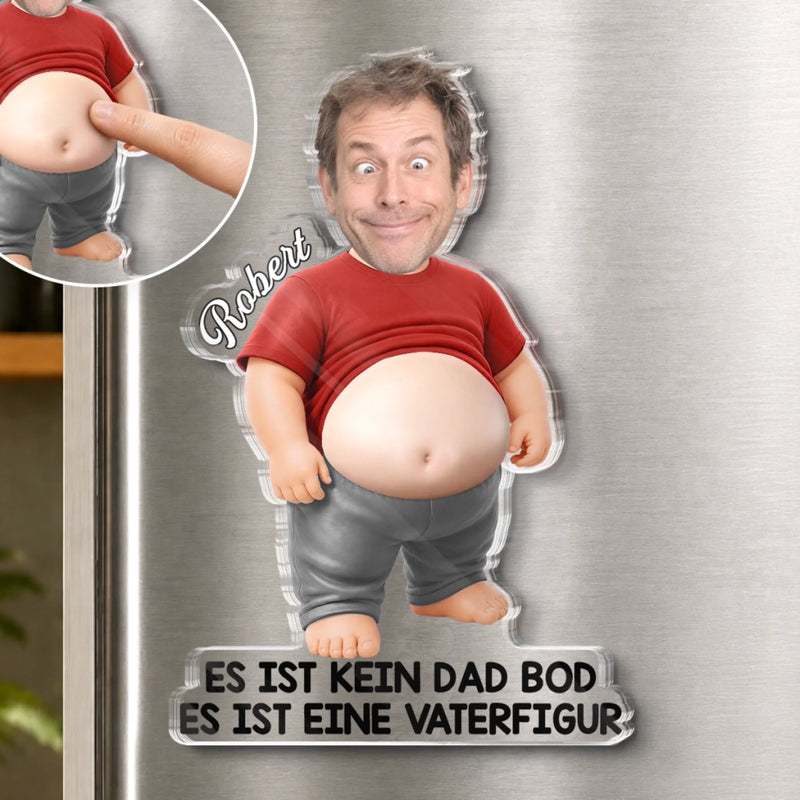 Personalisierter Acryl-Kühlschrankmagnet mit Foto – Geschenk für Papa - Ich arbeite an meinem Dad Bod