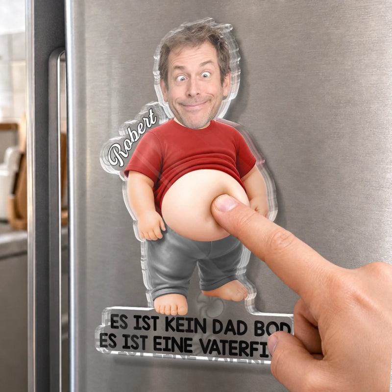 Personalisierter Acryl-Kühlschrankmagnet mit Foto – Geschenk für Papa - Ich arbeite an meinem Dad Bod