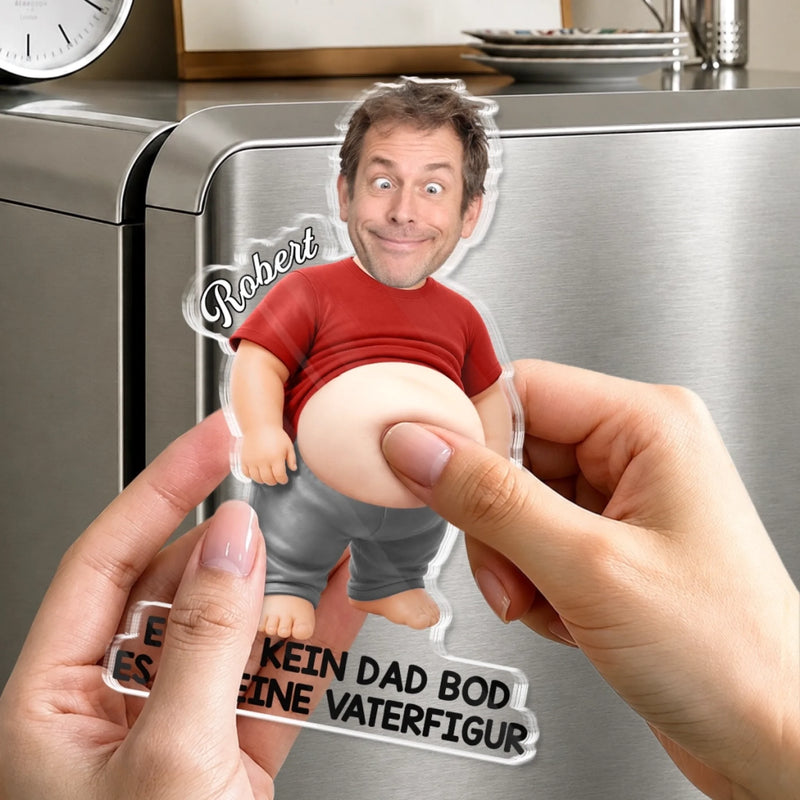 Personalisierter Acryl-Kühlschrankmagnet mit Foto – Geschenk für Papa - Ich arbeite an meinem Dad Bod