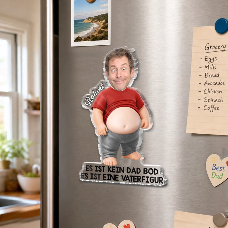 Personalisierter Acryl-Kühlschrankmagnet mit Foto – Geschenk für Papa - Ich arbeite an meinem Dad Bod