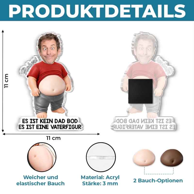Personalisierter Acryl-Kühlschrankmagnet mit Foto – Geschenk für Papa - Ich arbeite an meinem Dad Bod