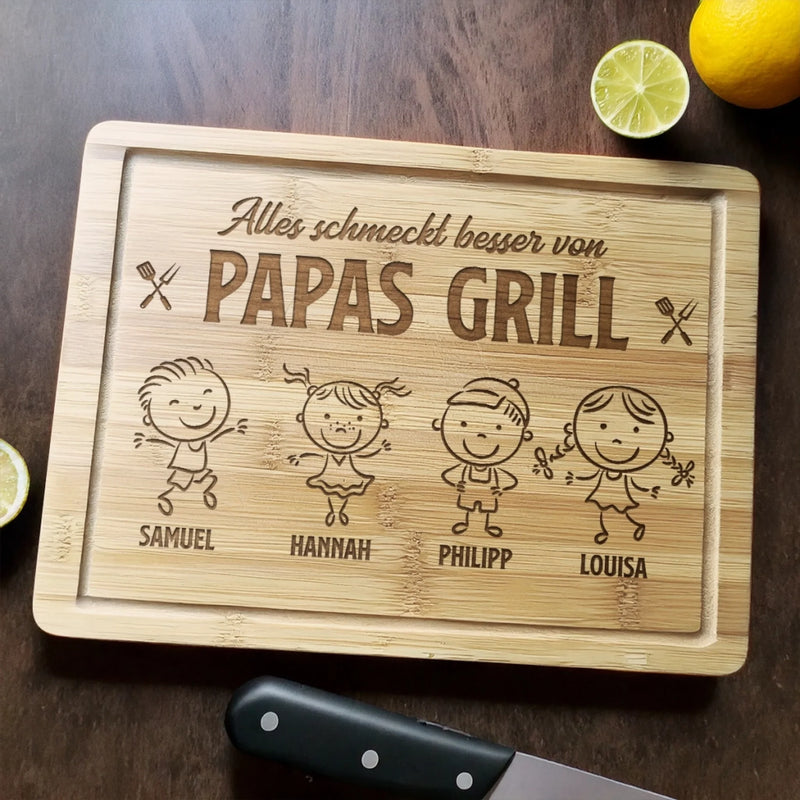 Personalisiertes graviertes Schneidebrett – Geschenk für Papa, Opa – Alles schmeckt besser