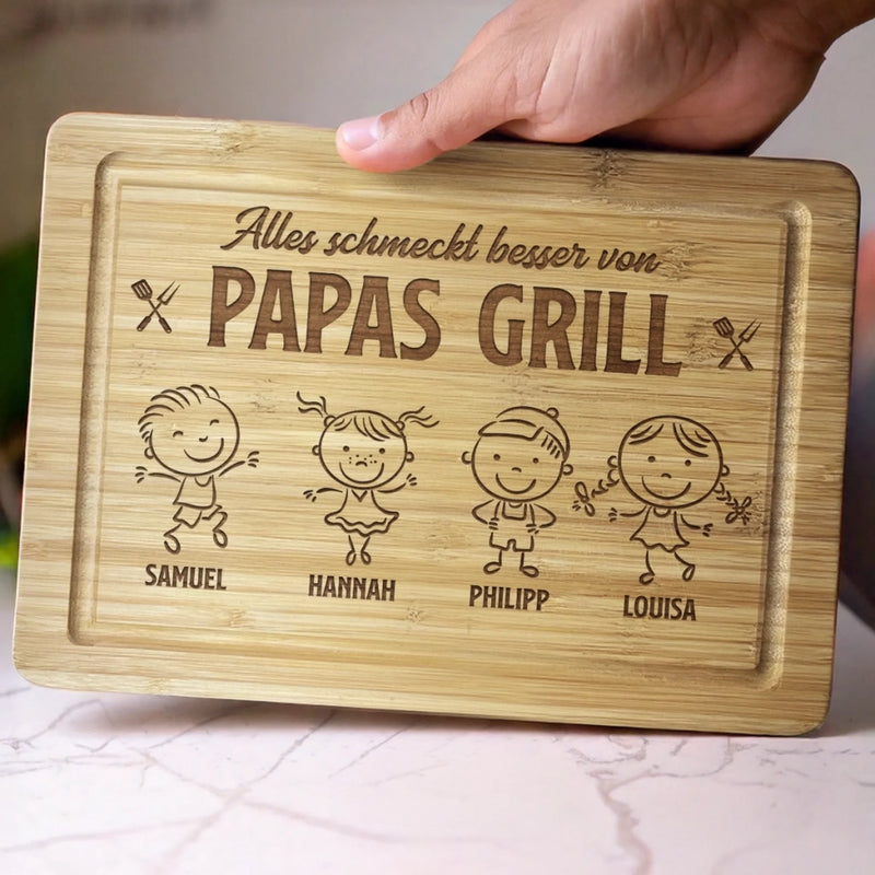 Personalisiertes graviertes Schneidebrett – Geschenk für Papa, Opa – Alles schmeckt besser