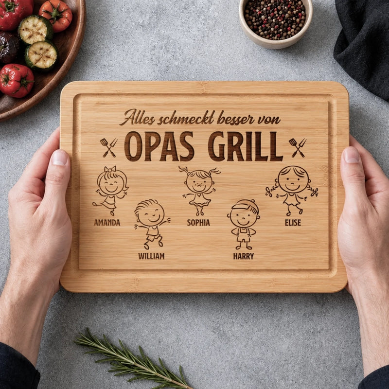 Personalisiertes graviertes Schneidebrett – Geschenk für Papa, Opa – Alles schmeckt besser