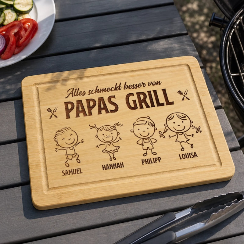 Personalisiertes graviertes Schneidebrett – Geschenk für Papa, Opa – Alles schmeckt besser