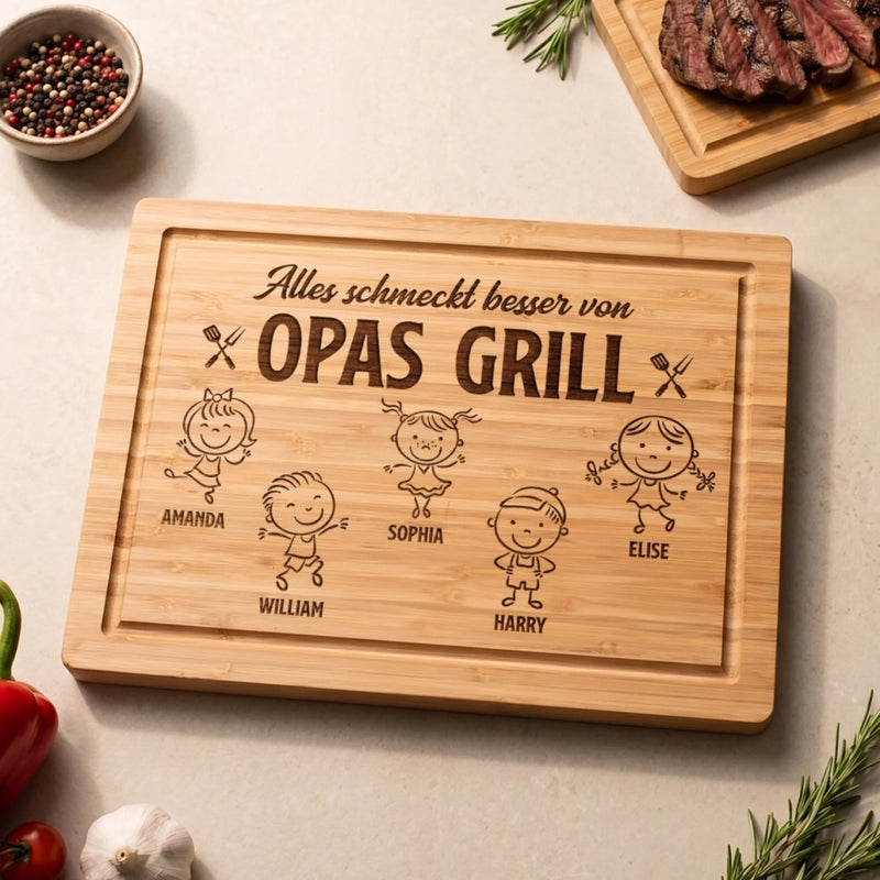 Personalisiertes graviertes Schneidebrett – Geschenk für Papa, Opa – Alles schmeckt besser
