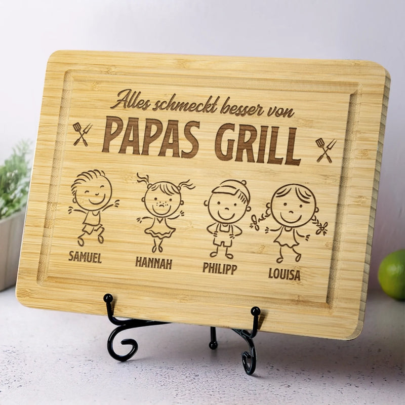 Personalisiertes graviertes Schneidebrett – Geschenk für Papa, Opa – Alles schmeckt besser